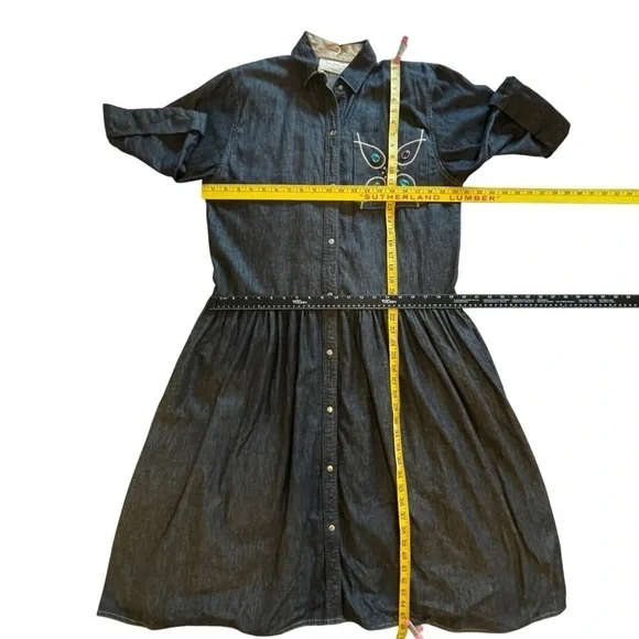Oscar de la Renta for SWIRL Made USA 🇺🇸 Black Denim Shirt Dress Size M Vintage - Picture 5 of 13
